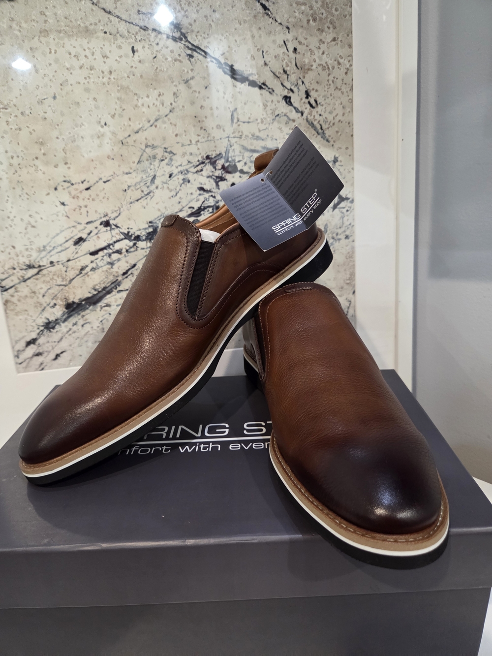 NWT Spring Step Men's Lugano Slip-On Shoe in the Cognac Color